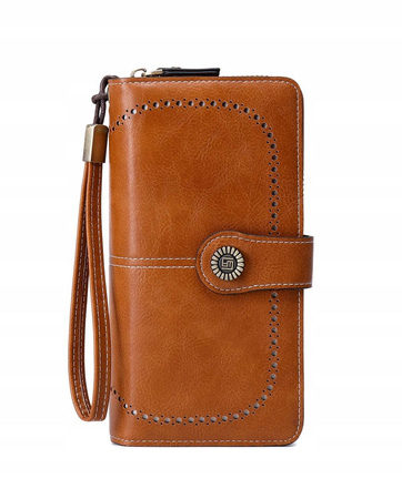 Skórzany portfel damski skóra system RFID ZIELONY