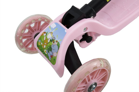 HULAJNOGA TRÓJKOŁOWA DLA DZIECI LED SKRĘTNE KOŁA