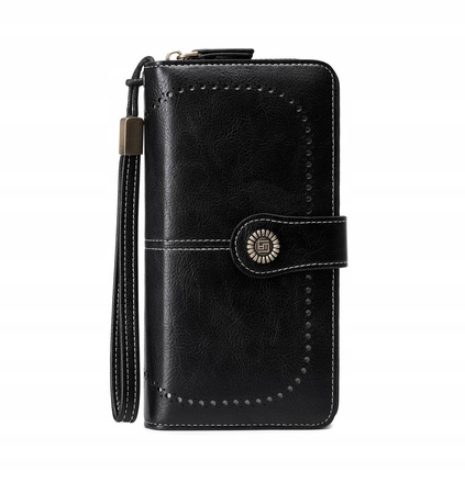 Skórzany portfel damski skóra system RFID BRĄZOWY