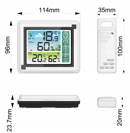 BEZPRZEWODOWA STACJA POGODY HIGROMETR +3 CZUJNIKI
