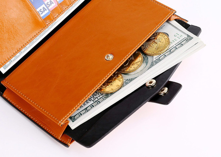 Skórzany portfel damski skóra system RFID CAMEL