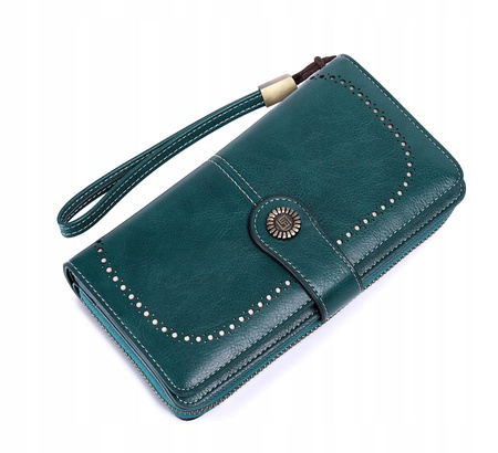 Skórzany portfel damski skóra RFID JASNO NIEBIESKI