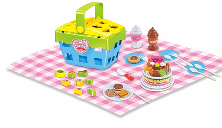MINI KOSZ KOSZYK PIKNIKOWY + 48 AKCESORIÓW + TORT