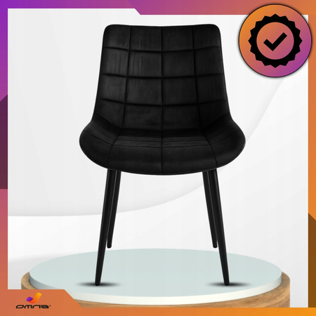 Czarne krzesło tapicerowane welurowe pikowane metalowe nogi do jadalni salonu Loft