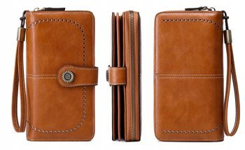 Skórzany portfel damski skóra system RFID BRĄZOWY