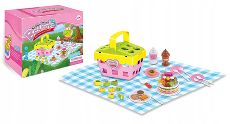 MINI KOSZ KOSZYK PIKNIKOWY + 48 AKCESORIÓW + TORT
