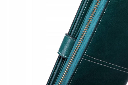 Skórzany portfel damski skóra system RFID BRĄZOWY