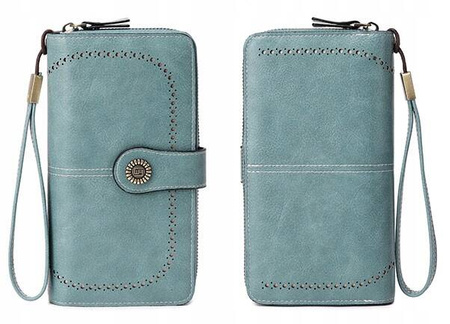 Skórzany portfel damski skóra system RFID RÓŻOWY