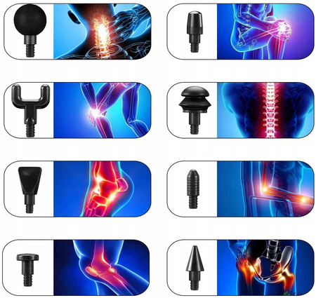 PISTOLET DO MASAŻU BEZPRZEWODOWY 100W + 8 KOŃCÓWEK