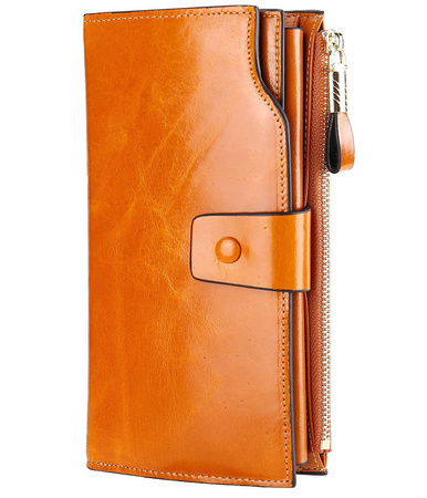 Skórzany portfel damski skóra system RFID CAMEL