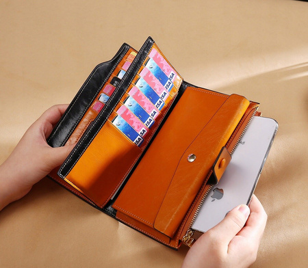 Skórzany portfel damski skóra system RFID CAMEL