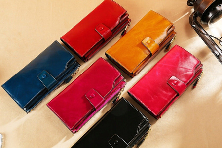 Skórzany portfel damski karty skóra system RFID