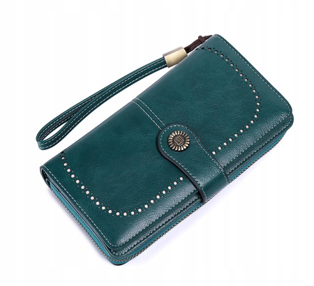 Skórzany portfel damski skóra system RFID BRĄZOWY