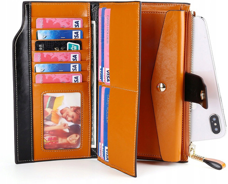Skórzany portfel damski skóra system RFID CAMEL