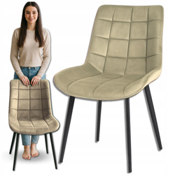 Beżowe krzesło tapicerowane welurowe pikowane metalowe nogi do jadalni salonu Loft