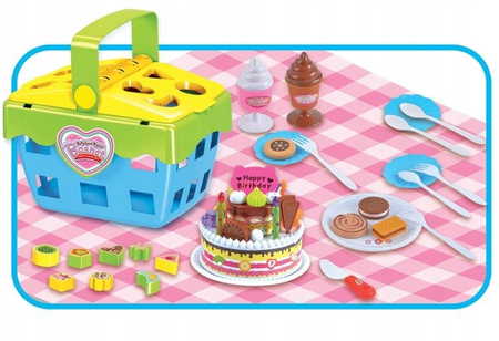 MINI KOSZ KOSZYK PIKNIKOWY + 48 AKCESORIÓW + TORT