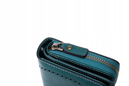 Skórzany portfel damski skóra system RFID ZIELONY