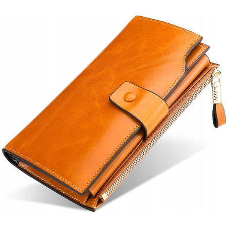 Skórzany portfel damski skóra system RFID CZERWONY