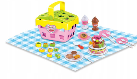 MINI KOSZ KOSZYK PIKNIKOWY + 48 AKCESORIÓW + TORT