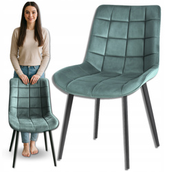 Turkusowe krzesło tapicerowane welurowe pikowane metalowe nogi do jadalni salonu Loft