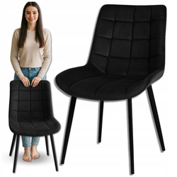 Czarne krzesło tapicerowane welurowe pikowane metalowe nogi do jadalni salonu Loft