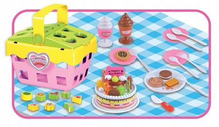 MINI KOSZ KOSZYK PIKNIKOWY + 48 AKCESORIÓW + TORT