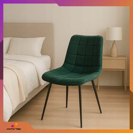 Zielone krzesło tapicerowane welurowe pikowane metalowe nogi do jadalni salonu Loft