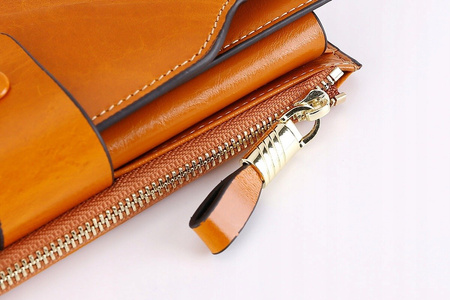 Skórzany portfel damski karty skóra system RFID